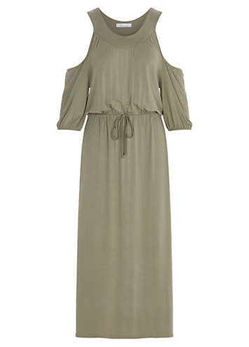 Love Mark Heyes Khaki Cold Shoulder Jersey Maxi Dress Curvissa