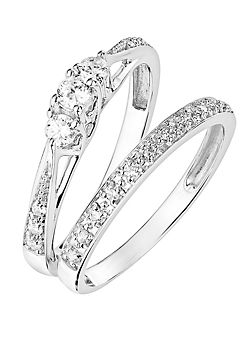 9ct White Gold 0.23ct Three-Stone Diamond Ring & 9ct White Gold 0.07ct Wedding Band Bridal Set