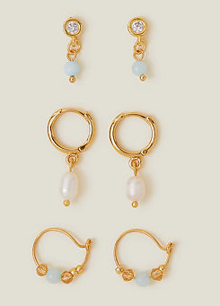 Accessorize 3-Pack 14ct Gold-Plated Pearl Earrings
