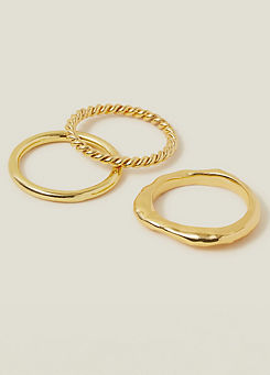 Accessorize Pack of 3 14ct Gold-Plated Mixed Rings