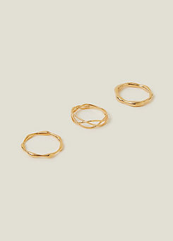Accessorize Pack of 3 14ct Gold-Plated Molten Rings