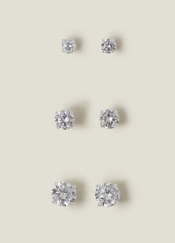 Accessorize Pack of 3 Sterling Silver-Plated Crystal Studs