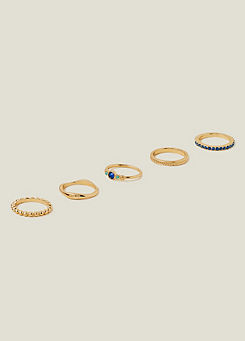 Accessorize Pack of 5 Blue Gem Rings