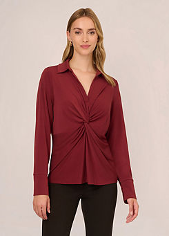 Adrianna Papell Solid Long Sleeve Twist Front Knit Top