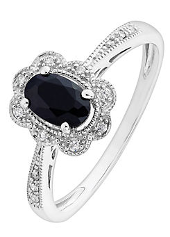 Arrosa 9ct White Gold Black Sapphire and Diamond Ring