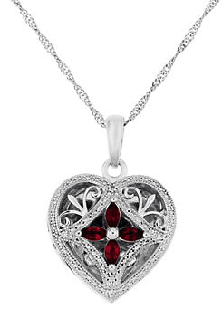 Arrosa Sterling Silver Created Ruby and Diamond Heart Locket