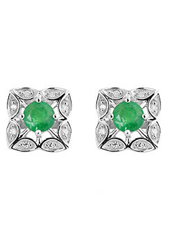 Arrosa Sterling Silver Emerald and Diamond Earrings