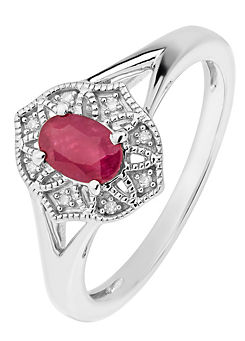 Arrosa Sterling Silver Ruby and Diamond Ring