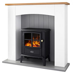Brayford Black Electric Stove with Ivory White Surround