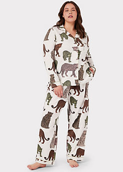 Chelsea Peers NYC Button Up Long Printed Leopard Organic Cotton Long Pyjama Set