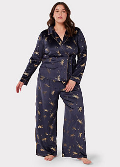 Chelsea Peers NYC Dragonfly Print Velour Blazer with Wide Leg Bottoms Pyjama Set