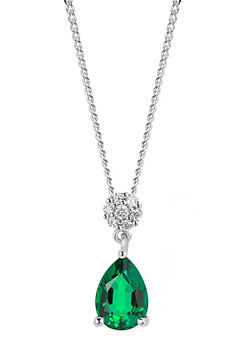 Colour Collection 9ct White Gold Created Emerald and 0.11ct Diamond Necklace