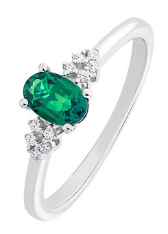 Colour Collection 9ct White Gold Created Emerald and Diamond Ring