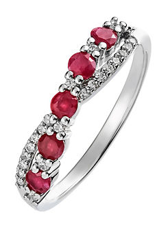 Colour Collection 9ct White Gold Ruby and 0.12ct Diamond Ring