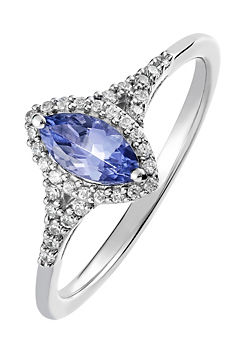 Colour Collection 9ct White Gold Tanzanite and 0.14ct Diamond Ring