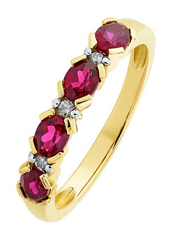 Colour Collection 9ct Yellow Gold Created Ruby and Diamond Ring