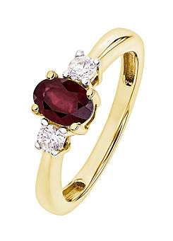 Colour Collection 9ct Yellow Gold Treated Ruby and 0.10ct Diamond Ring