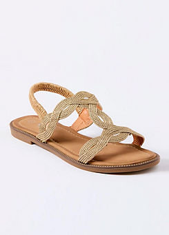 Cotton Traders Gold Elasticated Back Sandals