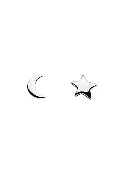 Dew Sterling Silver Crescent Moon and Star Stud Earrings