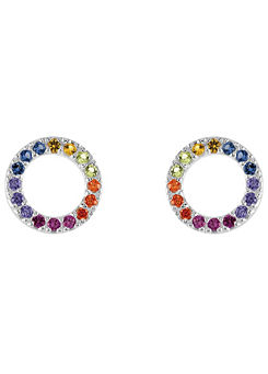 Dew Sterling Silver and Multi Cubic Zirconia Circle Stud Earrings