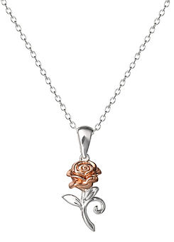 Disney Beauty & The Beast Two Tone Sterling Silver Rose Pendant Necklace
