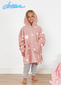 Dreamscene Sherpa Fleece Pink Star Printed Kids Hooded Blanket