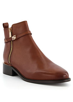 Dune London Pap Wide Fit Tan Leather Zip Detail Ankle Strap Boots