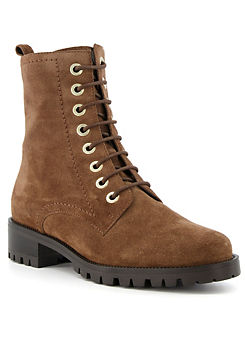Dune London Prestone Taupe Leather Cleated Lace-Up Hiker Boots