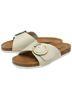 Dunlop Nisha White Leather Crossover Buckle Footbed Sandals