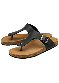 Dunlop Taryn Black Leather Toe Post Footbed Sandals