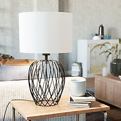 EGLO Nimlet Table Lamp Black Wire Base &White Fabric Shade