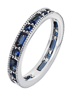 Emily & Ophelia Sterling Silver Glass Sapphire Milgrain Eternity Ring