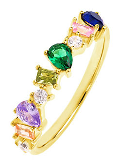 Emily & Ophelia Sterling Silver Gold Plated Multi-Colour Mixed Cut Cubic Zirconia Band Ring