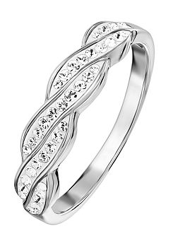 Evoke Sterling Silver Rhodium Plated Crystal Wave Ring