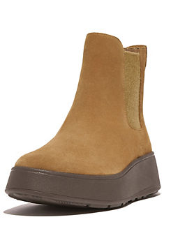 FitFlop F-Mode Tan 2-Tone Elastic Suede Flatform Microwobbleboard™ Midsole Chelsea Boots