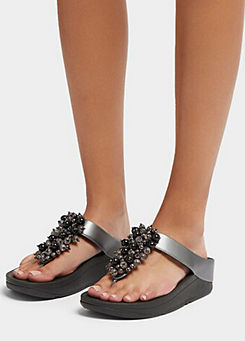 FitFlop Pewter Black Fino Bauble-Bead Toe-Post Sandals