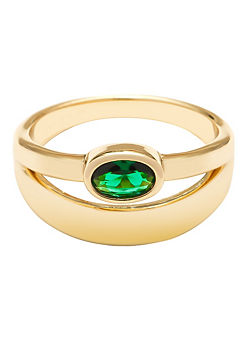 For You Collection 18ct Gold Plated Sterling Silver Emerald & Domed Stacked Look Ring