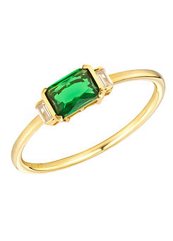 For You Collection 18ct Gold Plated Sterling Silver Emerald Baguette Triple CZ Ring