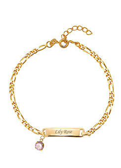 For You Collection 18ct Gold Plated Sterling Silver Engravable Adjustable Figaro Id Bracelet with Birthstone Charm