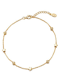 For You Collection 18ct Gold Plated Sterling Silver Floating Star & Bead Adjustable Anklet