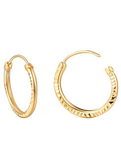 For You Collection 9ct Solid Gold 18mm Diamond Cut Tube Hoop Earrings