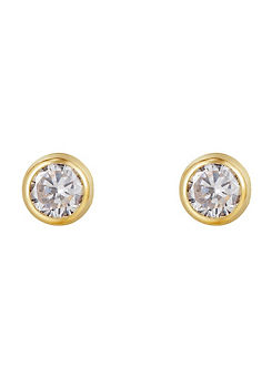 For You Collection 9ct Solid Gold 6mm Cubic Zirconia Rubover Stud Earrings