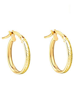 For You Collection 9ct Solid Gold Diamond Cut 17mm Oval Creole Tube Hoop Earrings