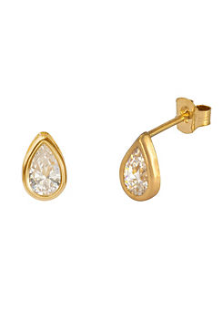 For You Collection 9ct Solid Gold Teardrop Rubover Cubic Zirconia Stud Earrings