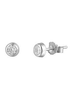 For You Collection 9ct Solid White Gold 3mm Cubic Zirconia Rubover Stud Earrings