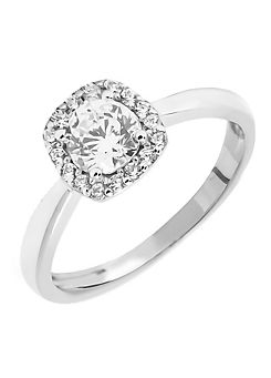 For You Collection 9ct White Gold Square Halo Cubic Zirconia Ring