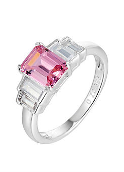 For You Collection Pink Emerald Cut Ring with White CZ Stones