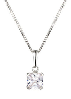 For You Collection Sterling Silver 6mm Princess Cut Cubic Zirconia Pendant Adjustable Necklace