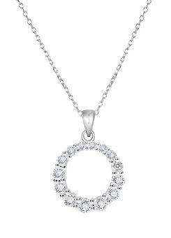 For You Collection Sterling Silver Cubic Zirconia Circle Adjustable Pendant Necklace
