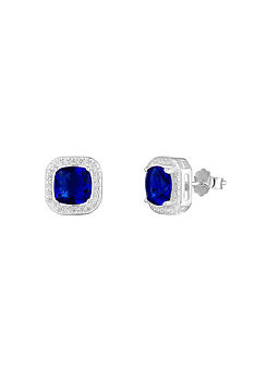 For You Collection Sterling Silver London Blue CZ Cushion Cut Stud Earrings